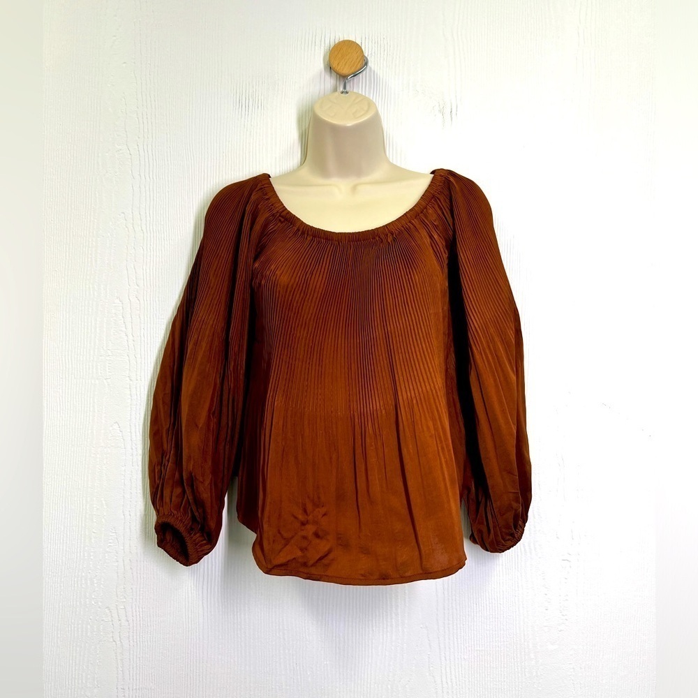 Express - Brown Polyester Off The Shoulder Long Sleeve Lightweight Blouse SZ XS